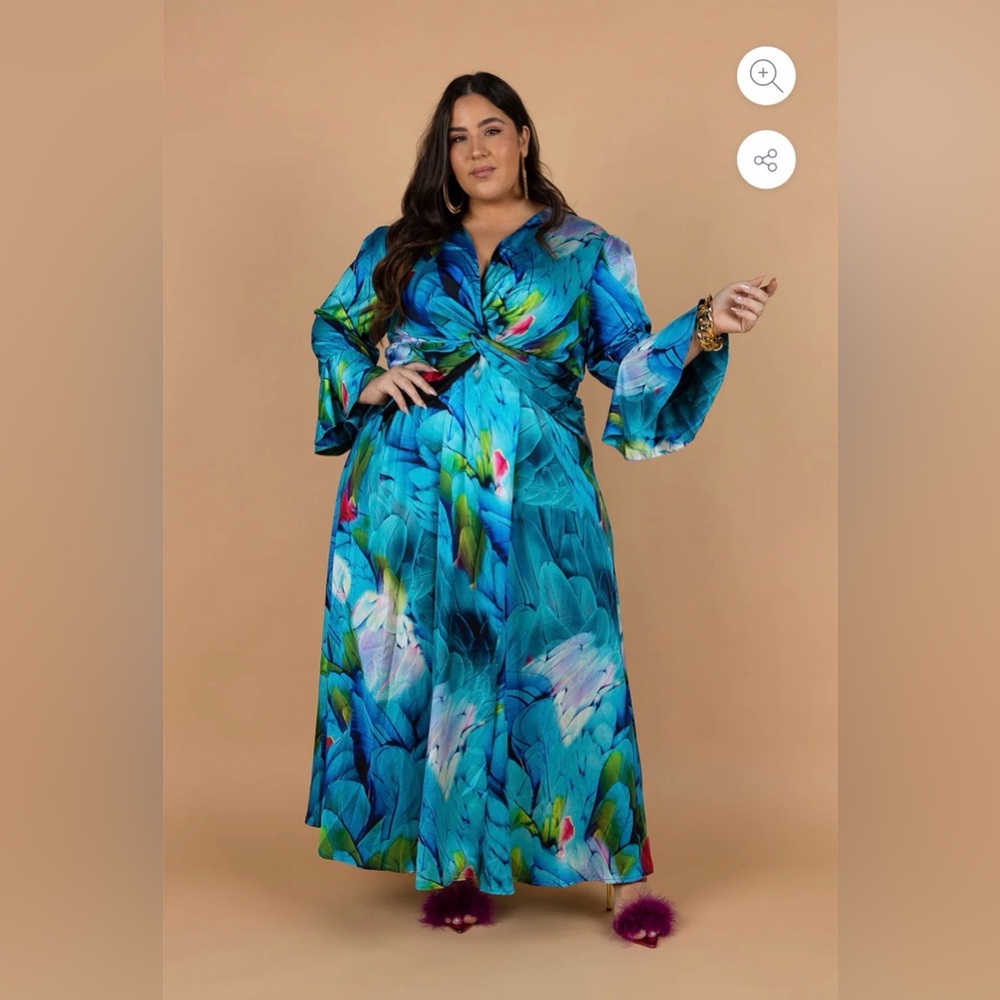 Vibrant Blue Floral Long Sleeve Dress